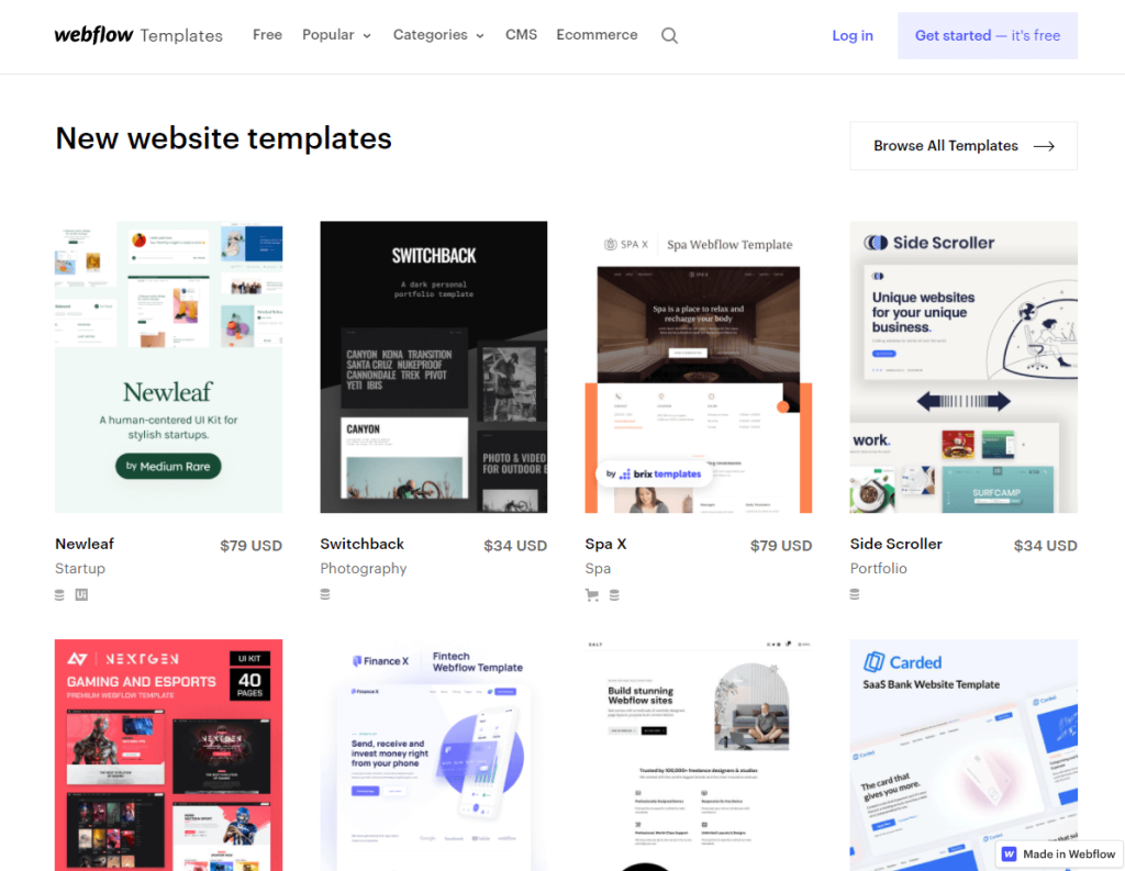 webflow design templates 